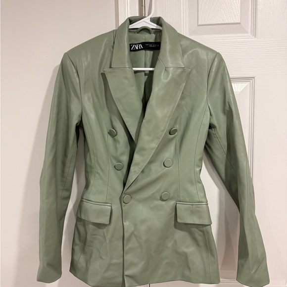 Zara Sage Green Double-Breasted Blazer - Picture 2 of 4